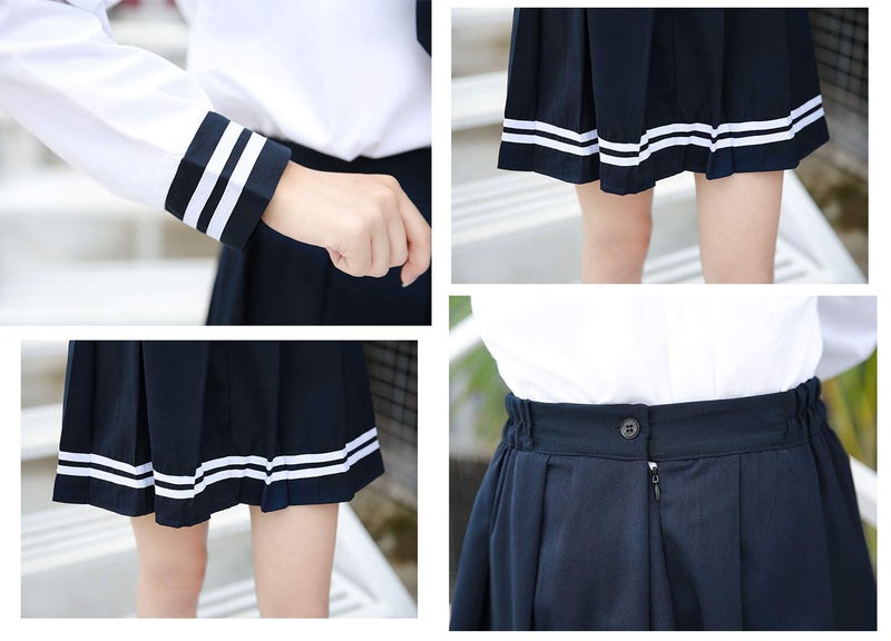 Elibelle Japanese School Girls Uniform Sailor Navy Blue Pleated Skirt Anime Cosplay Costumes with Socks Set(SSF13) XS(Tag S) - Image 5